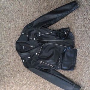Express Vegan Leather Belted Moto Jacket